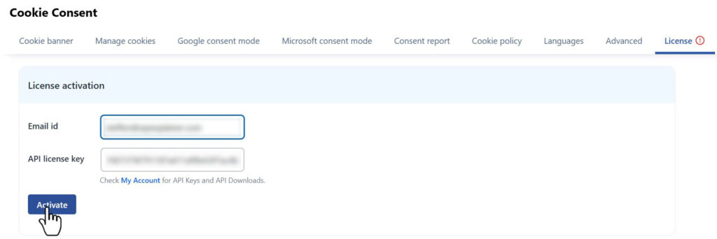 activate webtoffee cookie consent licence