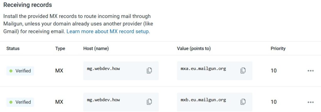 Mailgun receiving records
