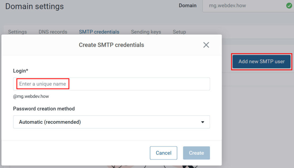 Mailgun SMTP credentials