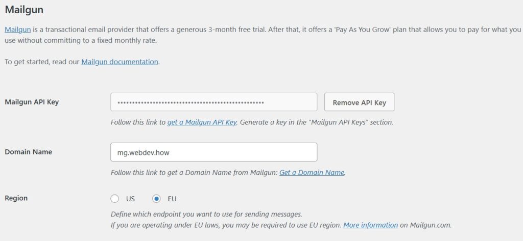 Mailgun setup with the WP Mail SMTP WordPress plugin