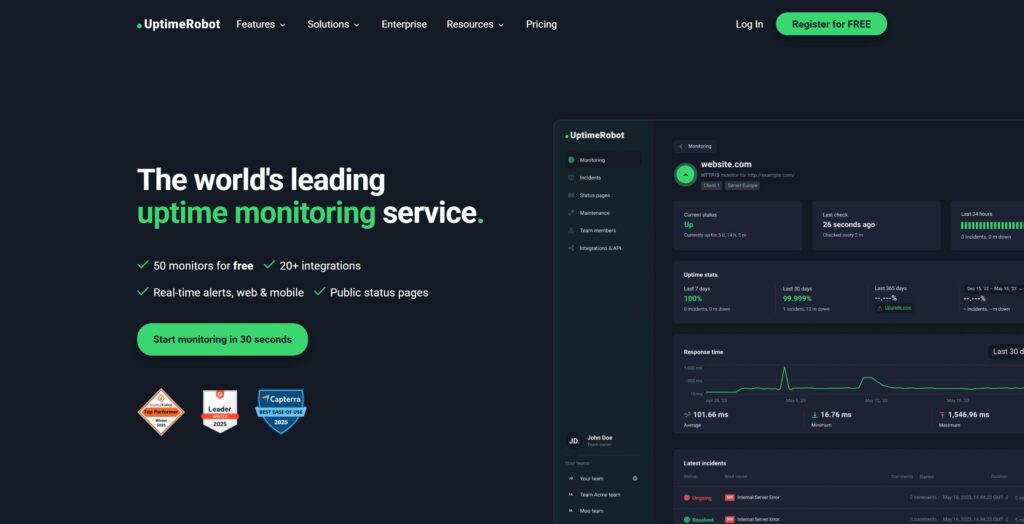 uptimerobot website overview